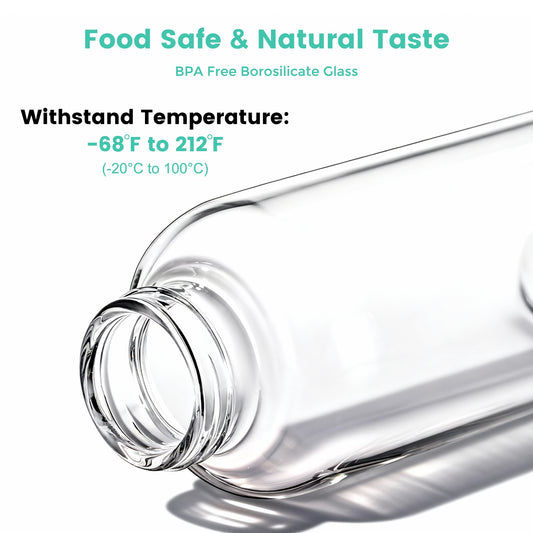 Glass Juice Bottles with Lids and Silicone Sleeves 18 oz, 4-Pack Reusable Clear Glass Water Bottles with Stainless Steel Airtight Cap for Juicing, Refrigerator, BPA Free Leak-Proof Drinking Jar
