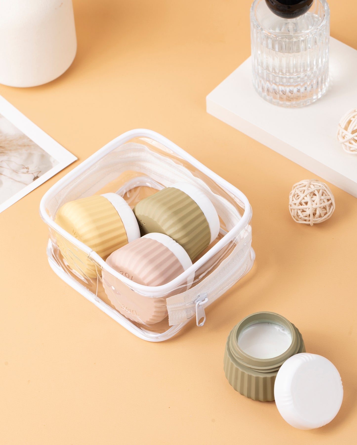 Mrsdry Travel Containers for Toiletries 4 Pack, TSA Approved Travel Size Toiletries, Portable Size Containers, With Clear Bag Leak Proof Silicone Jars, Essentials Creams Jars Carrying Small Items