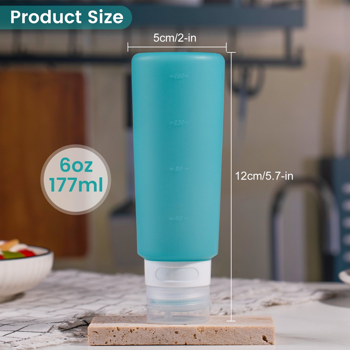 Mrsdry Condiment Squeeze Bottles for Sauces, 6-oz Small Silicone Salad Dressing Container to Go with Snack Storage Bag, Leakproof Sauce Bottles for Lunch Box, 4 Pack, Mint