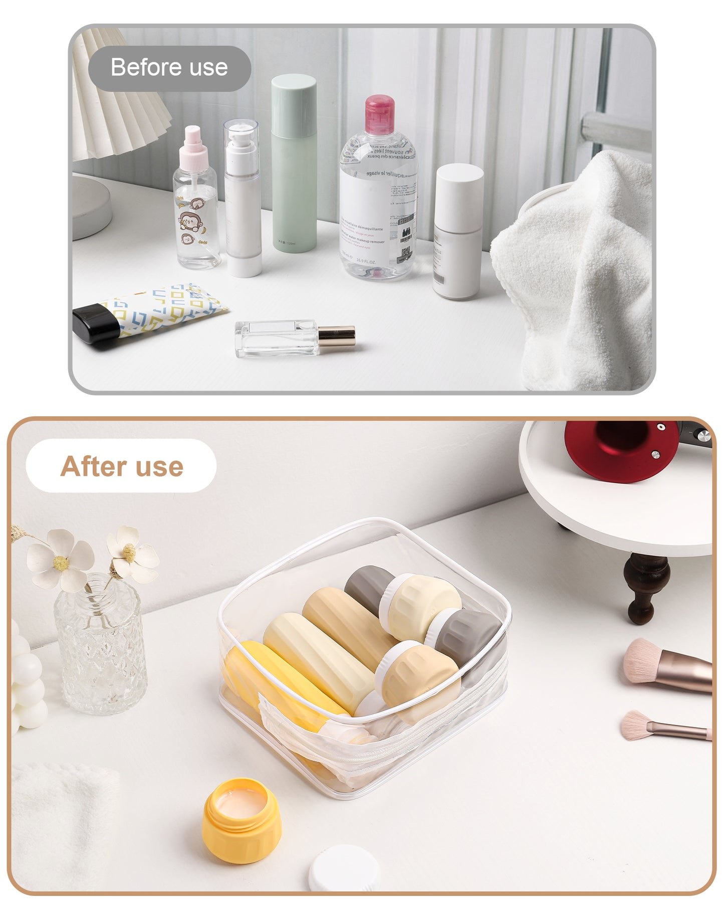 Mrsdry Travel Bottles for Toiletries 8 Pack, Travel Size Toiletries, Tsa Approved Travel Size Containers 3oz, with Travel Essentials Clear Bag, Leak Proof Silicone Squeezable Creams Jars