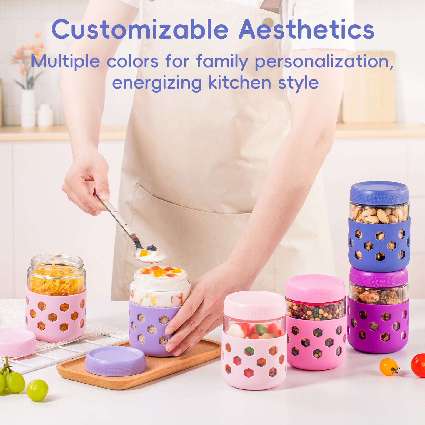Mrsdry 6-Pack 16 oz Glass Mason Jars with Silicone Sleeves, Airtight BPA-Free Overnight Oats Containers with Lids, Dishwasher Safe Leak-Proof Meal Prep Jars for Chia Pudding, Yogurt, Snacks