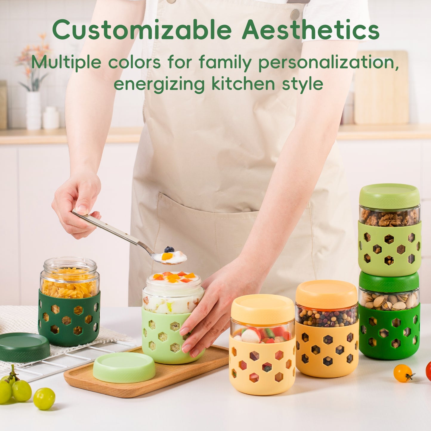 Mrsdry 6-Pack 16 oz Glass Mason Jars with Silicone Sleeves, Airtight BPA-Free Overnight Oats Containers with Lids, Dishwasher Safe Leak-Proof Meal Prep Jars for Chia Pudding, Yogurt, Snacks