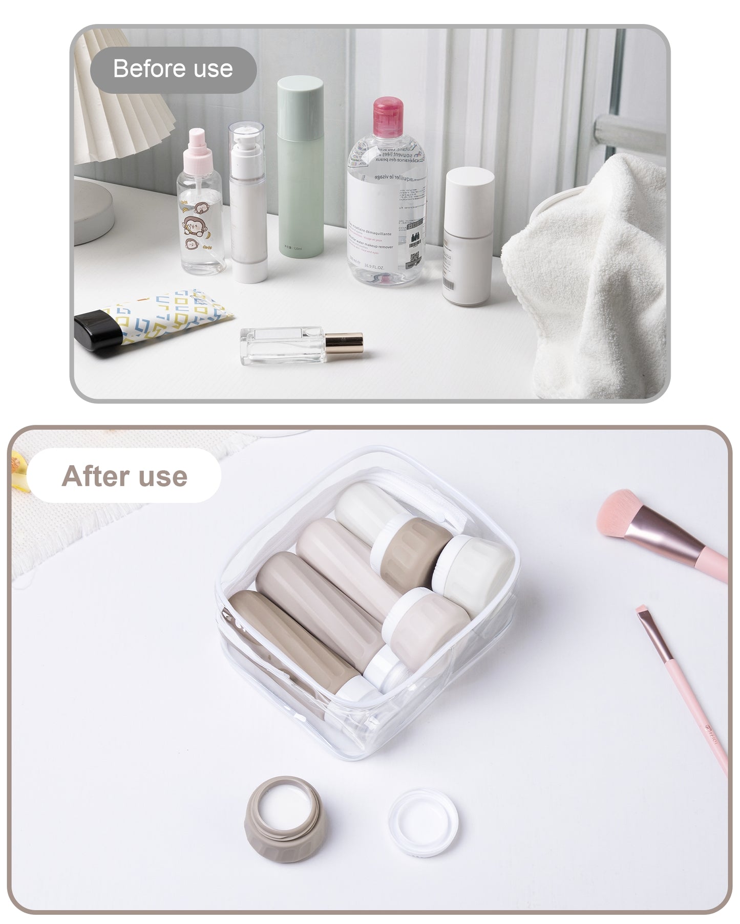 Mrsdry Travel Bottles for Toiletries 8 Pack, Travel Size Toiletries, Tsa Approved Travel Size Containers 3oz, with Travel Essentials Clear Bag, Leak Proof Silicone Squeezable Creams Jars