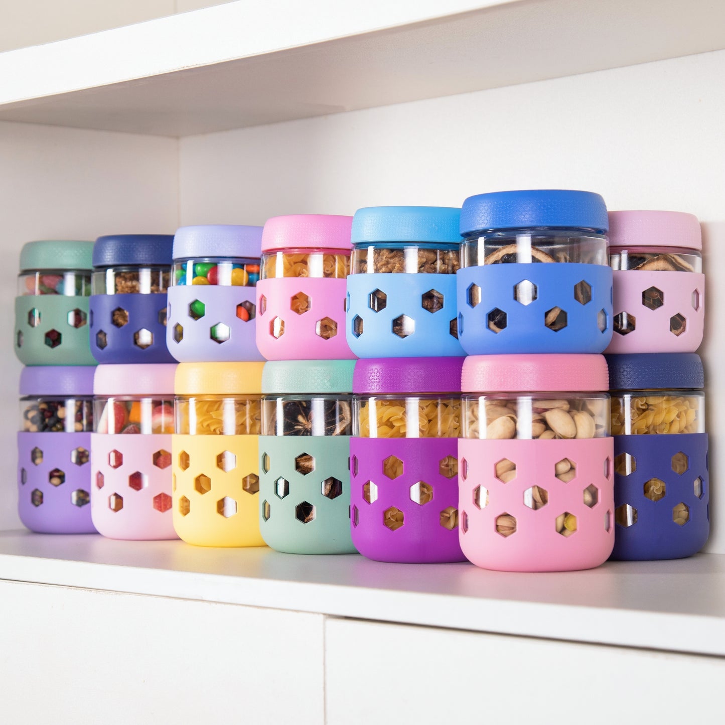 Mrsdry 8-Pack 16-oz & 10-oz Glass Mason Jars with Silicone Sleeves, Airtight BPA-Free Overnight Oats Containers with Lids, Dishwasher Safe Leak-Proof Meal Prep Jars for Chia Pudding, Yogurt, Snacks