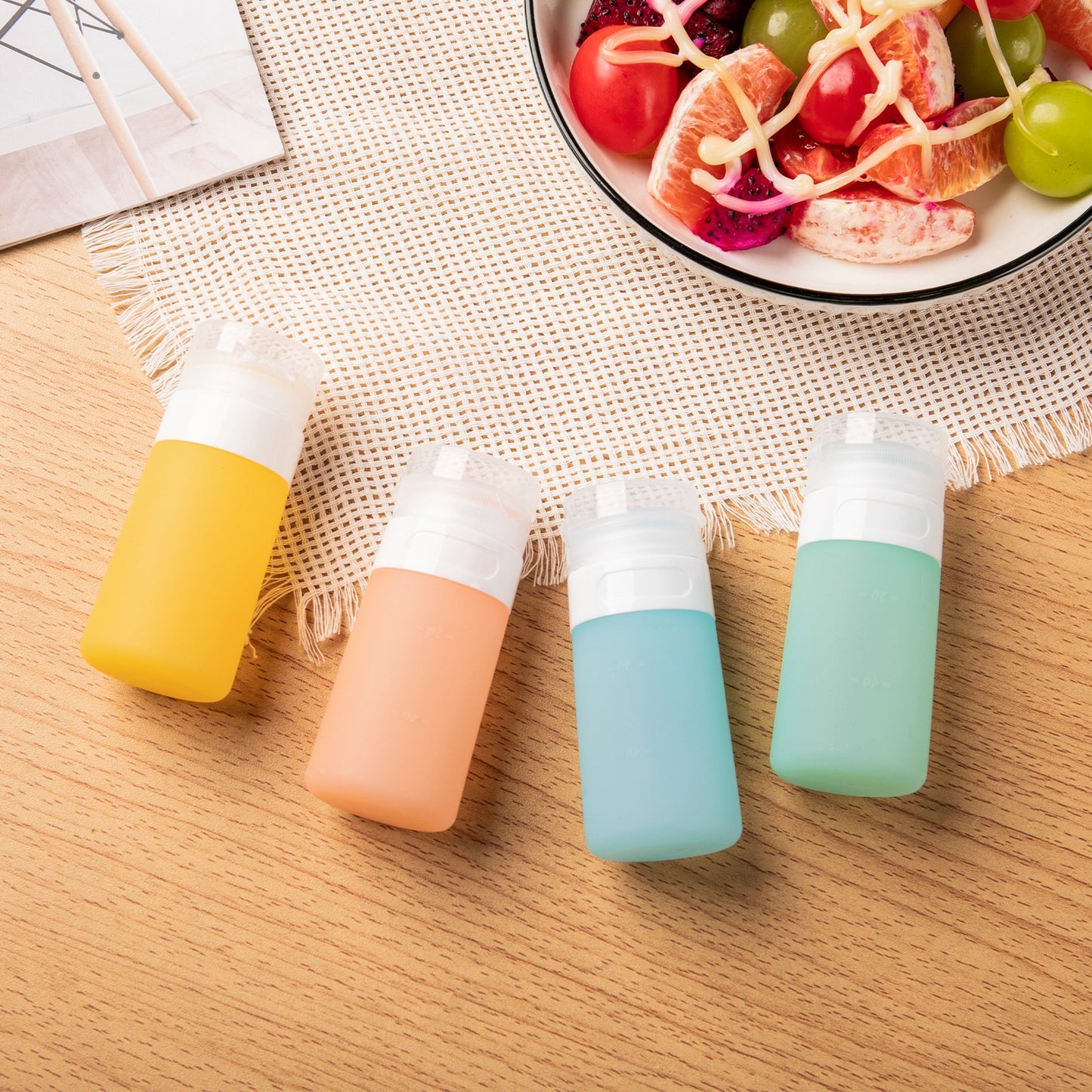 Mrsdry Small Condiment Squeeze Bottles, 2-oz Leakproof Silicone Salad Dressing Container to Go, Sauces Bottle for Bento Lunch Box, 4-pack, Candies