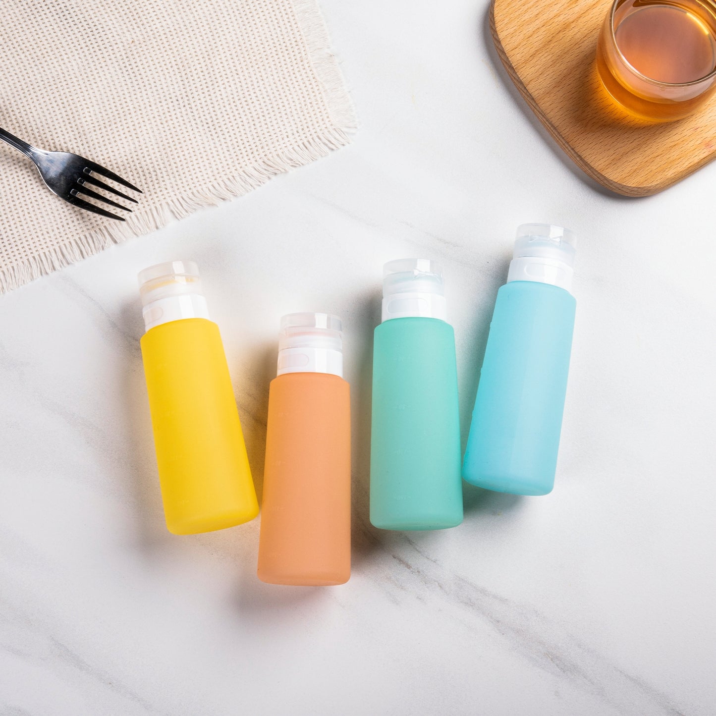 Mrsdry Condiment Squeeze Bottles for Sauces, 6-oz Mini Silicone Salad Dressing Container to Go with Reusable Sandwich Bag, Leakproof Sauce Bottle for Lunch Box, 4 Pack, Candies