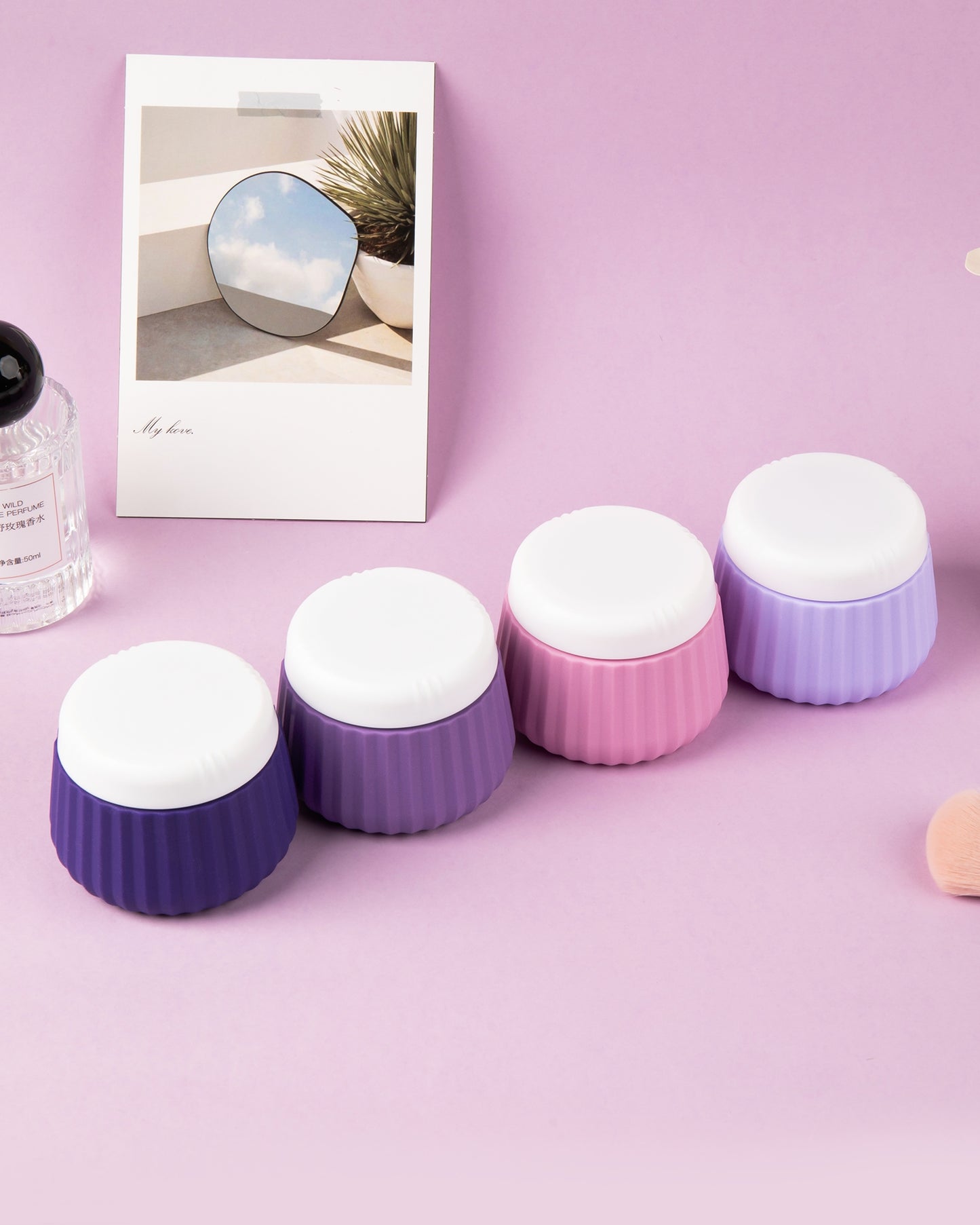 Mrsdry Travel Containers for Toiletries 4 Pack, TSA Approved Travel Size Toiletries, Travel Size Containers, With Clear Bag Leak Proof Silicone Jars, Travel Essentials Creams Jars Carrying Small Item