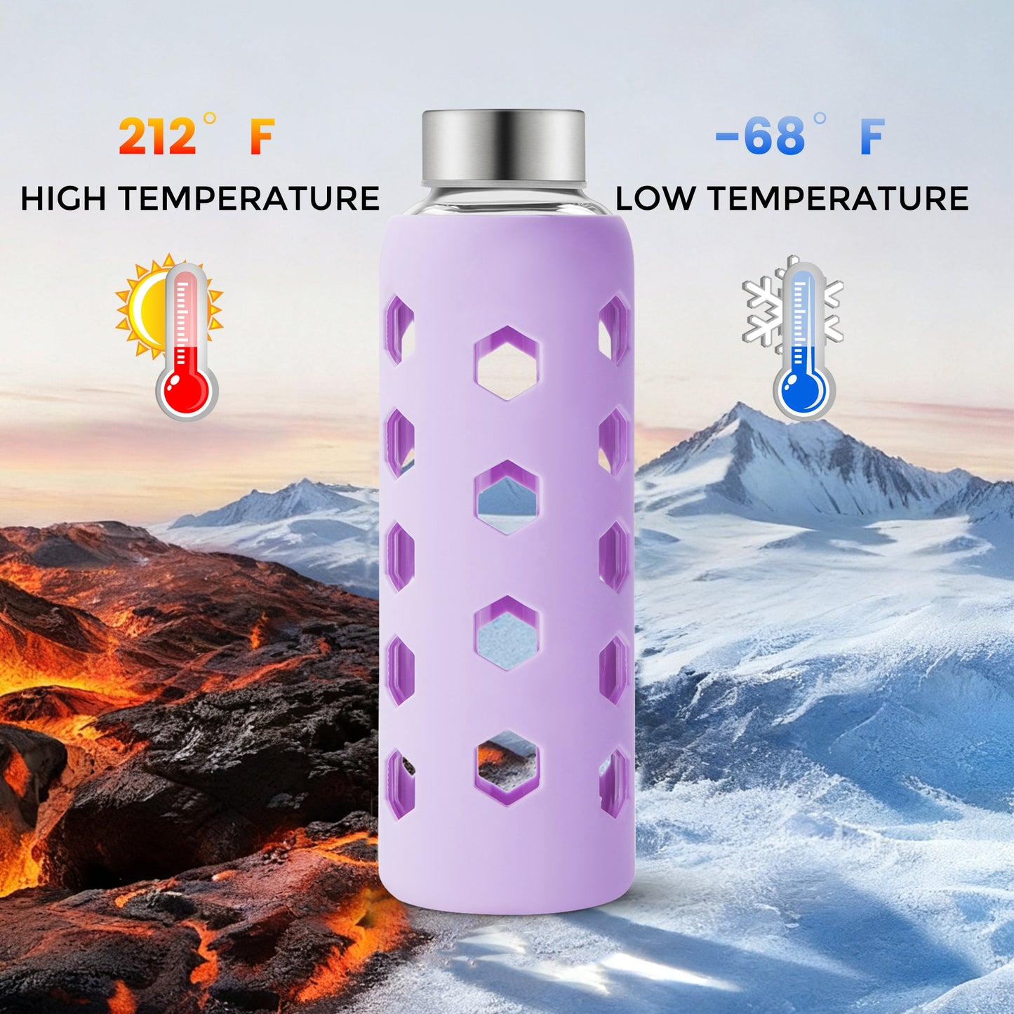 Glass Juice Bottles with Lids and Silicone Sleeves 18 oz, 4-Pack Reusable Clear Glass Water Bottles with Stainless Steel Airtight Cap for Juicing, Refrigerator, BPA Free Leak-Proof Drinking Jar
