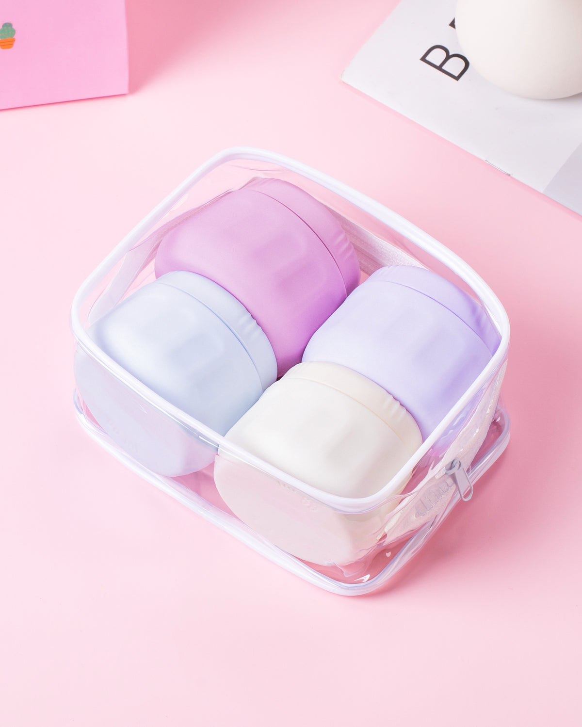 Mrsdry Travel Containers for Toiletries, TSA Approved Travel Size Toiletries 4 Pack, Refillable Containers, with Clear Bag, Leak Proof Silicone Jars, Essentials Creams Jars Carrying Small Items