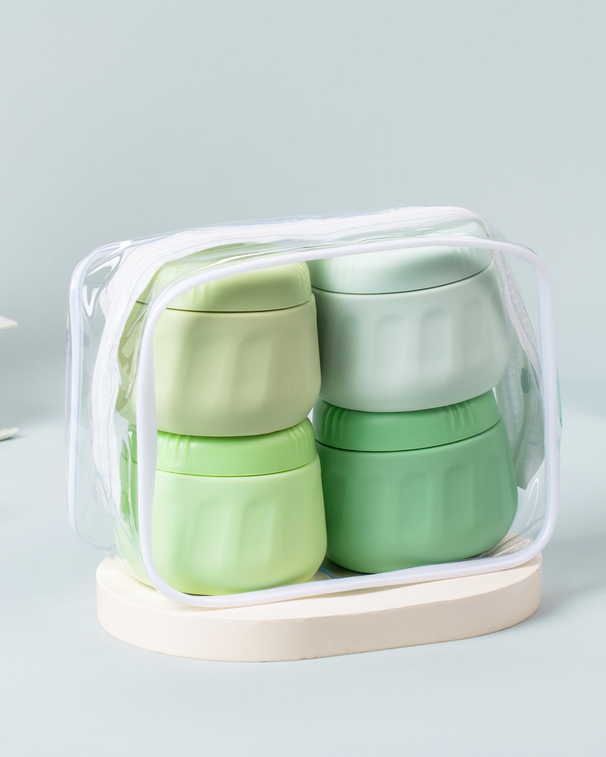 Mrsdry Travel Containers for Toiletries, TSA Approved Travel Size Toiletries 4 Pack, Refillable Containers, with Clear Bag, Leak Proof Silicone Jars, Essentials Creams Jars Carrying Small Items