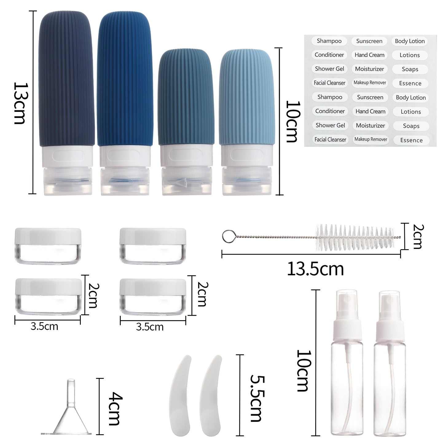Mrsdry 16 Pack Travel Bottles Set, TSA Approved Leak Proof Silicone Squeezable Containers for Toiletries, Refillable Travel Accessories for Conditioner, Shampoo, Lotion & Body Wash Accessories
