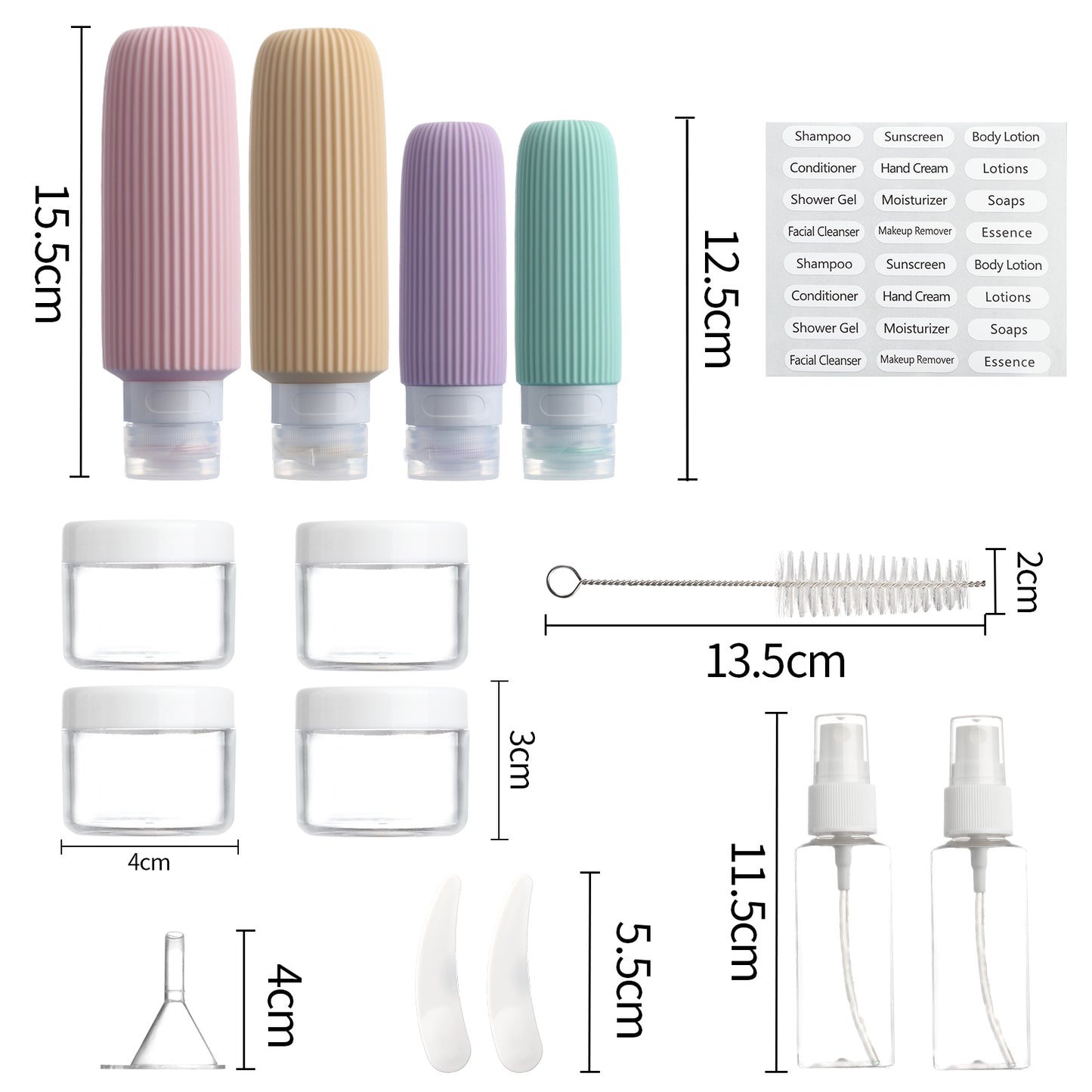 Mrsdry 16 Pack Travel Bottles for Toiletries, Large 6oz Silicone Travel Containers jar for Toiletries, Leak Proof Refillable Liquid Shampoo And Conditioner Travel Essentials toiletry Bottles