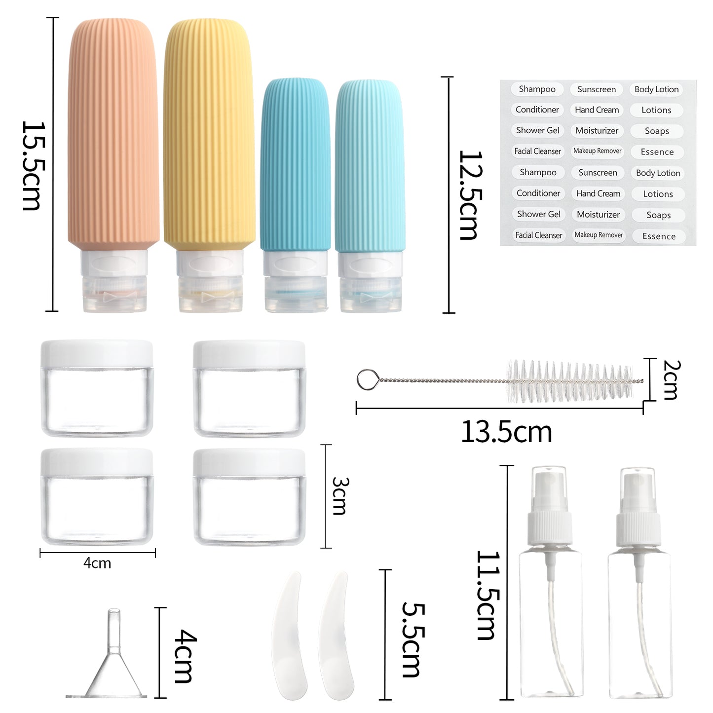 Mrsdry 16 Pack Travel Bottles for Toiletries, Large 6oz Silicone Travel Containers jar for Toiletries, Leak Proof Refillable Liquid Shampoo And Conditioner Travel Essentials toiletry Bottles