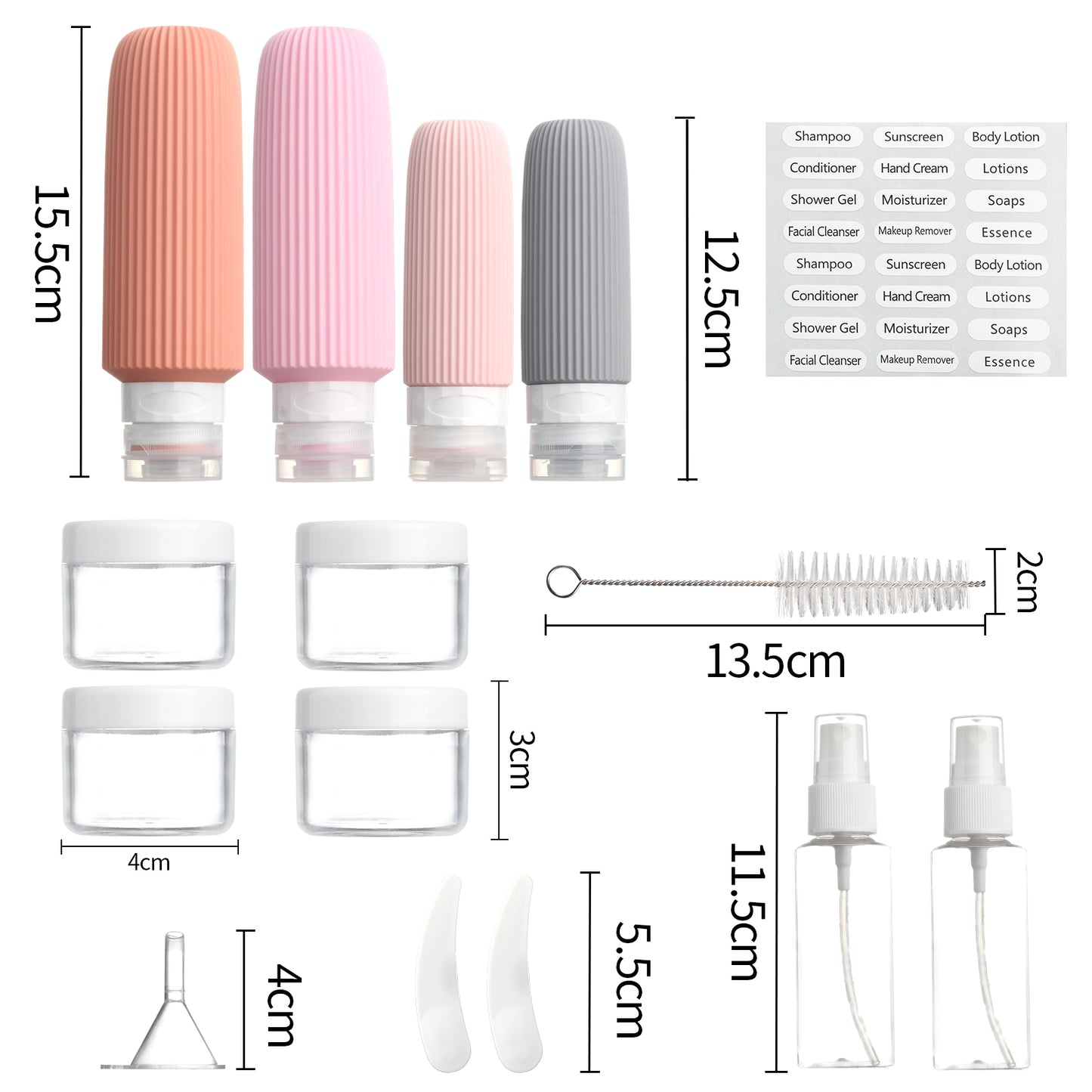 Mrsdry 16 Pack Travel Bottles for Toiletries, Large 6oz Silicone Travel Containers jar for Toiletries, Leak Proof Refillable Liquid Shampoo And Conditioner Travel Essentials toiletry Bottles