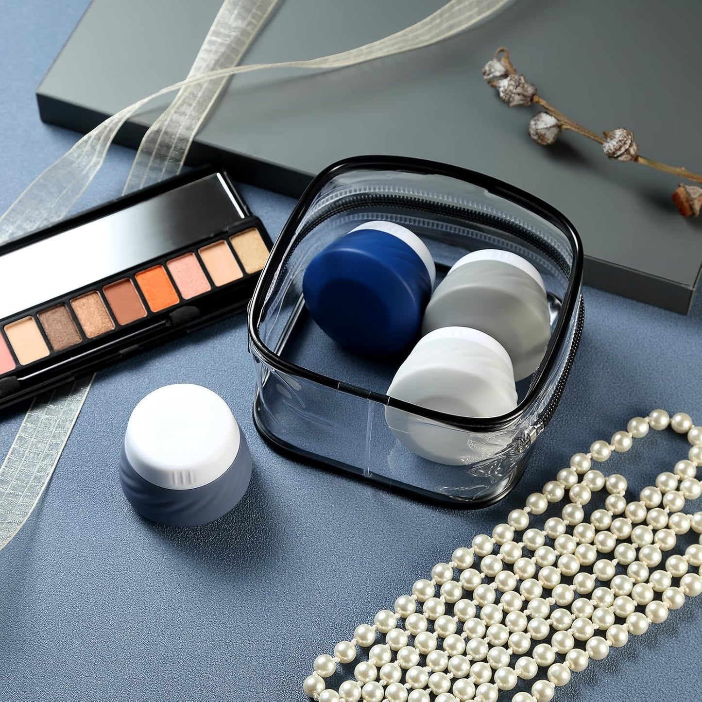 Mrsdry Travel Containers for Toiletries, Silicone Cream Jars TSA Approved Travel Size Containers with Clear Bag, Leak-proof Travel Accessories with Lid for Cosmetic Face Body Hand Cream (4 Pack)