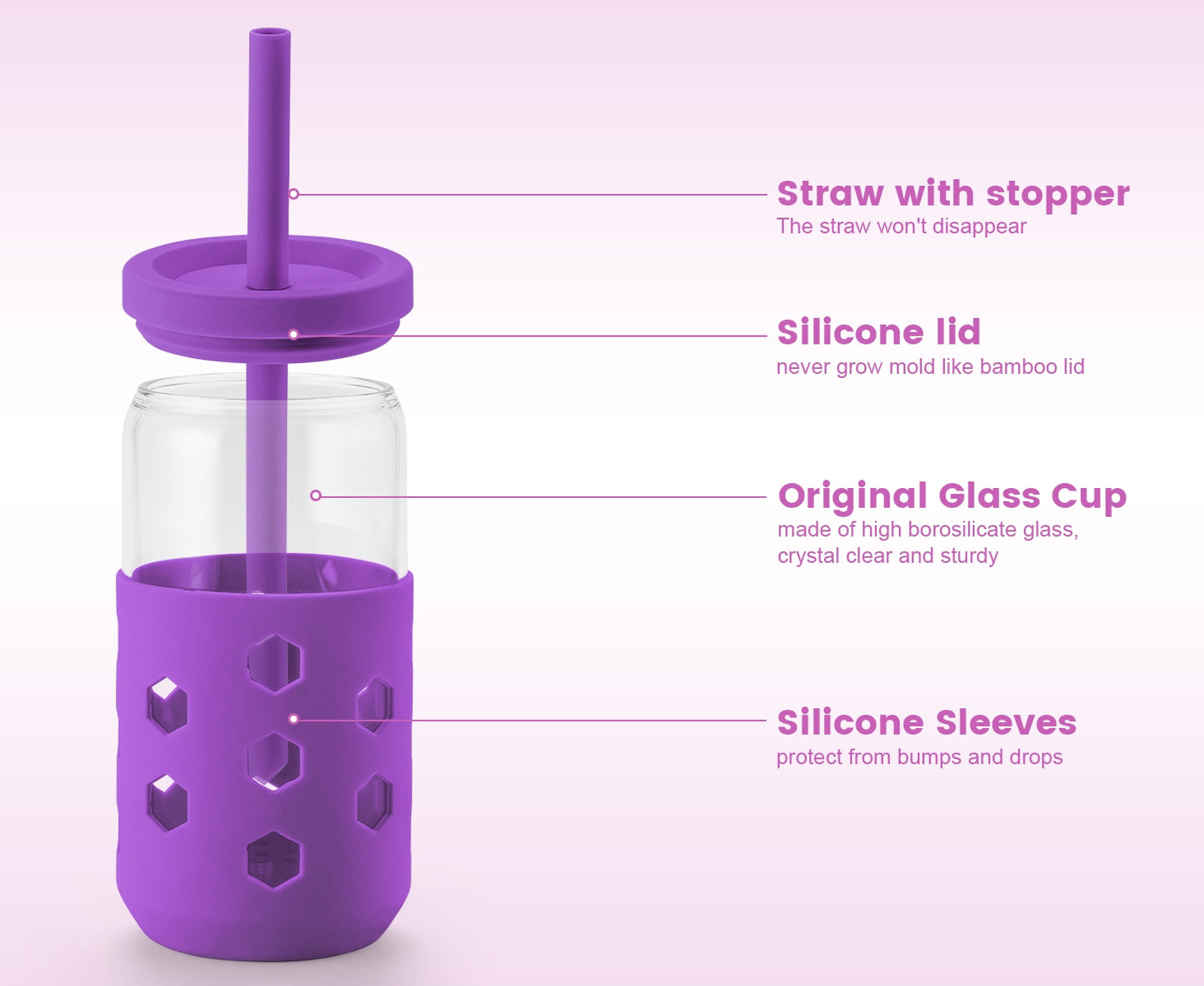 Mrsdry Glass Cups with Silicone Lids and Straws (4 Pcs), 16oz Drinking Glasses Set with Silicone Sleeves for Coffee Bar Accessories Iced Coffee Cups with Lids, Glass Tumbler Reusable for Gifts