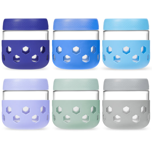 Mrsdry 6-Pack 10 oz Glass Mason Jars with Silicone Sleeves, Airtight BPA-Free Overnight Oats Containers with Lids, Dishwasher Safe Leak-Proof Meal Prep Jars for Chia Pudding, Yogurt, Snacks
