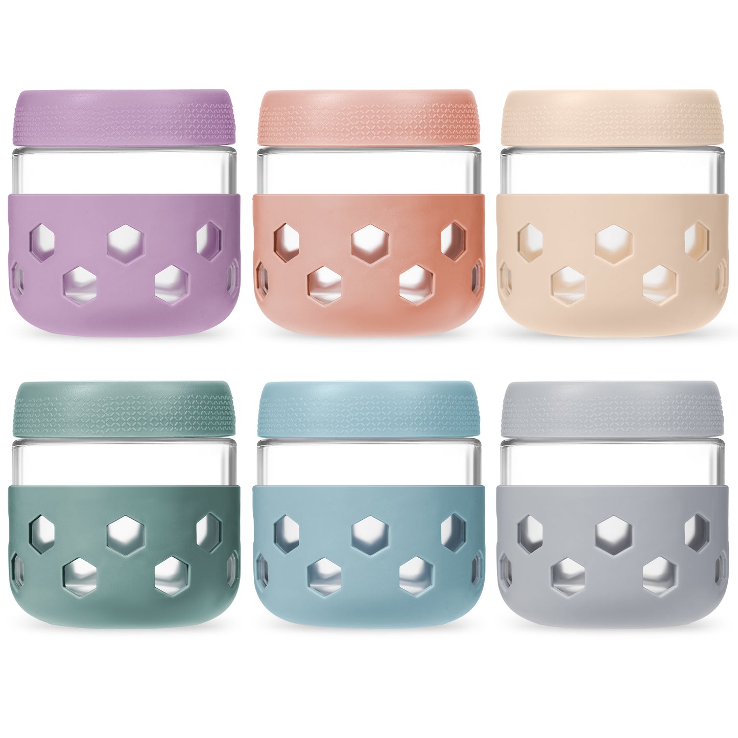 Mrsdry 6-Pack 10 oz Glass Mason Jars with Silicone Sleeves, Airtight BPA-Free Overnight Oats Containers with Lids, Dishwasher Safe Leak-Proof Meal Prep Jars for Chia Pudding, Yogurt, Snacks