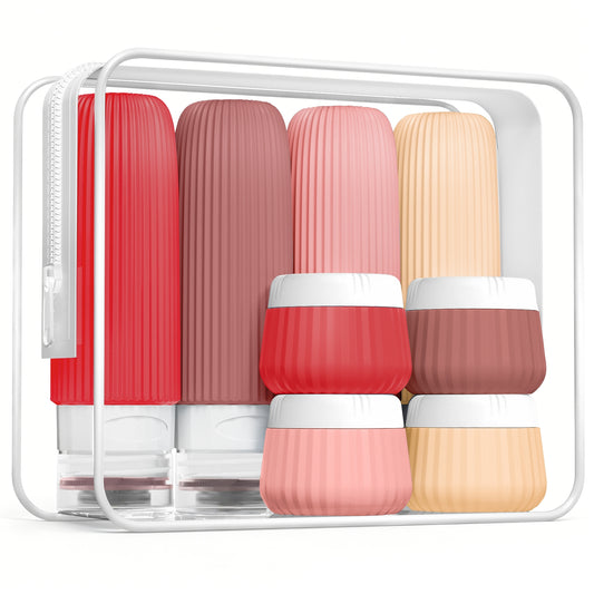 Mrsdry Travel Bottles for Toiletries 8 Pack, Tsa Approved Travel Size Toiletries 3 oz, Travel Containers for Toiletries, with Clear Bag, Leak Proof Silicone Squeezable Travel Essentials Creams Jars