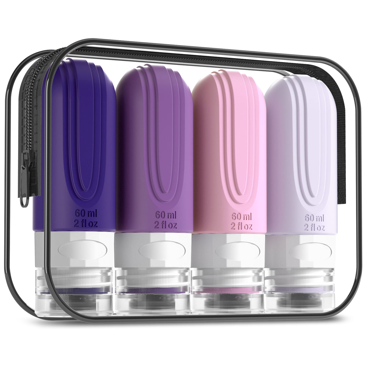 Mrsdry Travel Bottles for Toiletries, Tsa Approved 2oz Travel Size Containers BPA Free Leak Proof Refillable Liquid Silicone Squeezable Travel Accessories for Shampoo Conditioner Lotion (4 Pack)