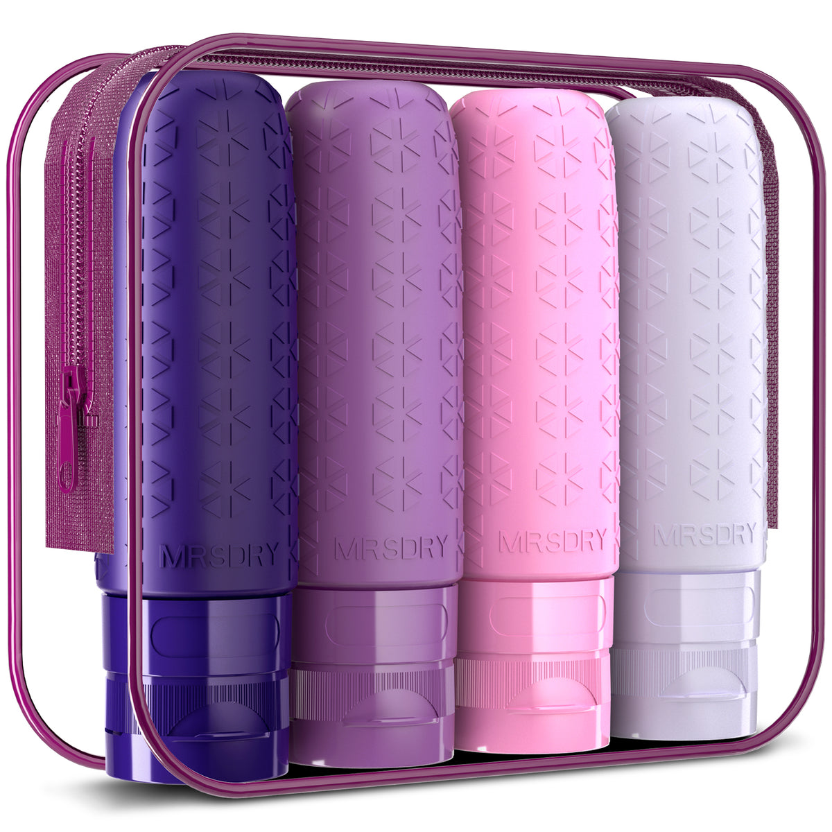 Mrsdry Travel Bottles for Toiletries, Tsa Approved 3oz Travel Size Containers BPA Free Leak Proof Refillable Liquid Silicone Squeezable Travel Essentials for Shampoo Conditioner Lotion (4 Pack)