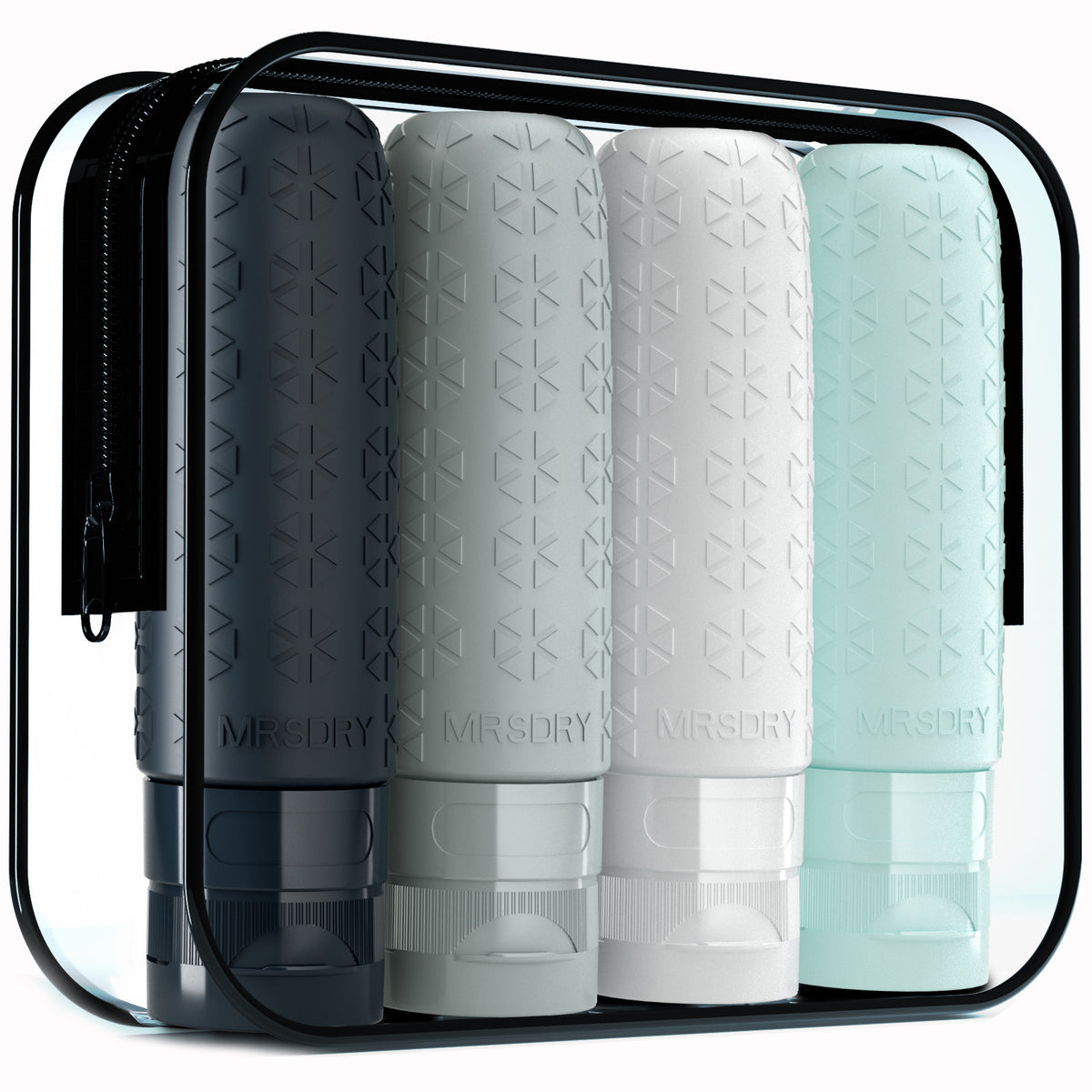 Mrsdry Travel Bottles for Toiletries, Tsa Approved 3oz Travel Size Containers BPA Free Leak Proof Refillable Liquid Silicone Squeezable Travel Essentials for Shampoo Conditioner Lotion (4 Pack)