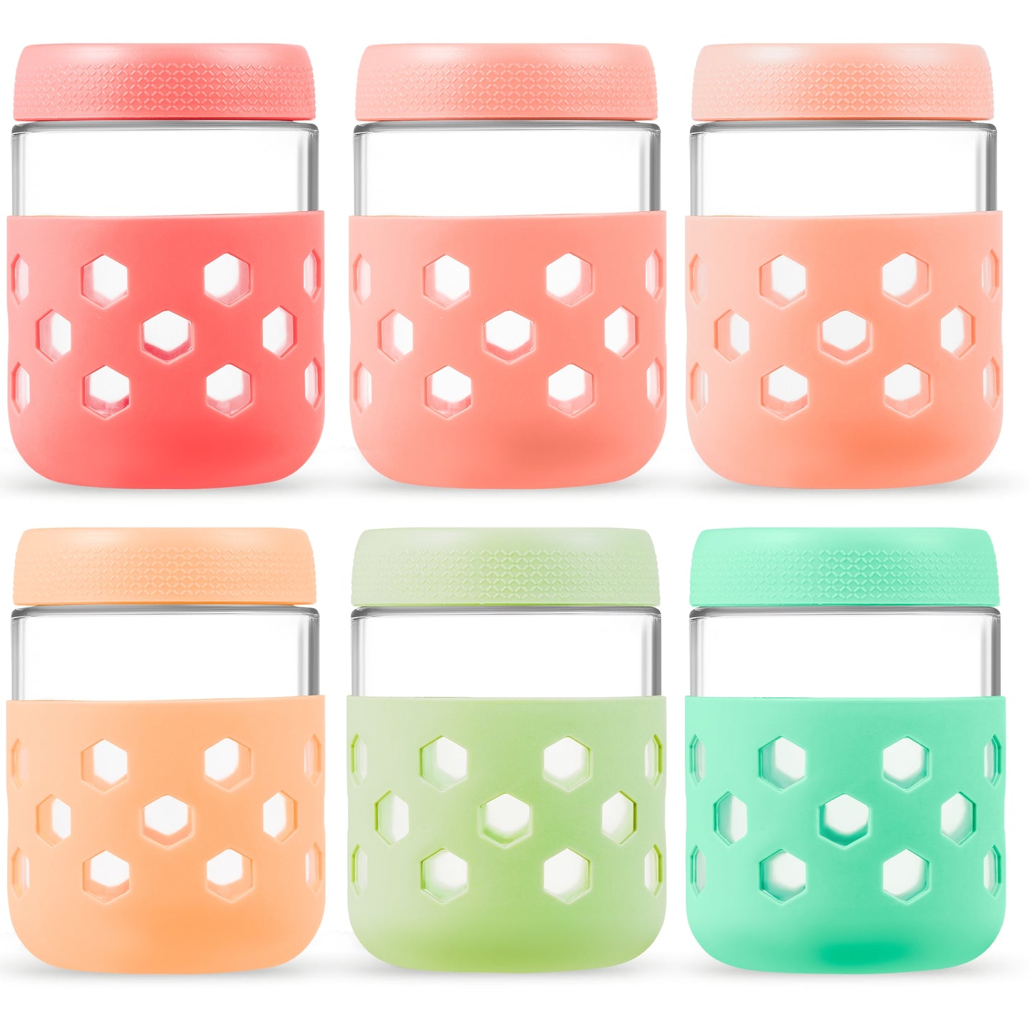 Mrsdry 6-Pack 16 oz Glass Mason Jars with Silicone Sleeves, Airtight BPA-Free Overnight Oats Containers with Lids, Dishwasher Safe Leak-Proof Meal Prep Jars for Chia Pudding, Yogurt, Snacks