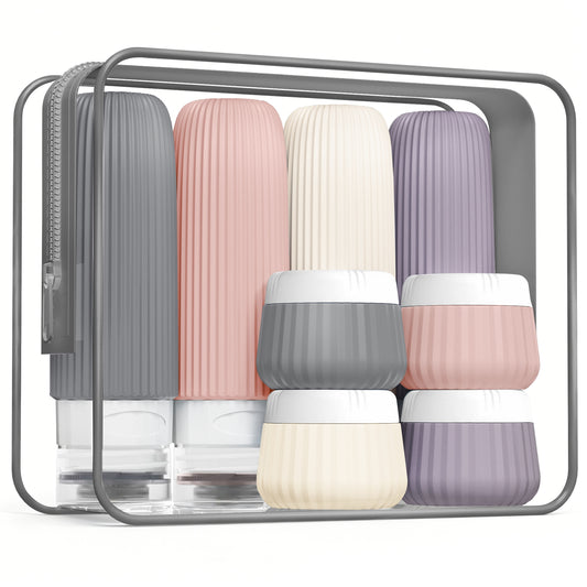 Mrsdry Travel Bottles for Toiletries 8 Pack, Tsa Approved Travel Size Toiletries 3 oz, Travel Containers for Toiletries, with Clear Bag, Leak Proof Silicone Squeezable Travel Essentials Creams Jars