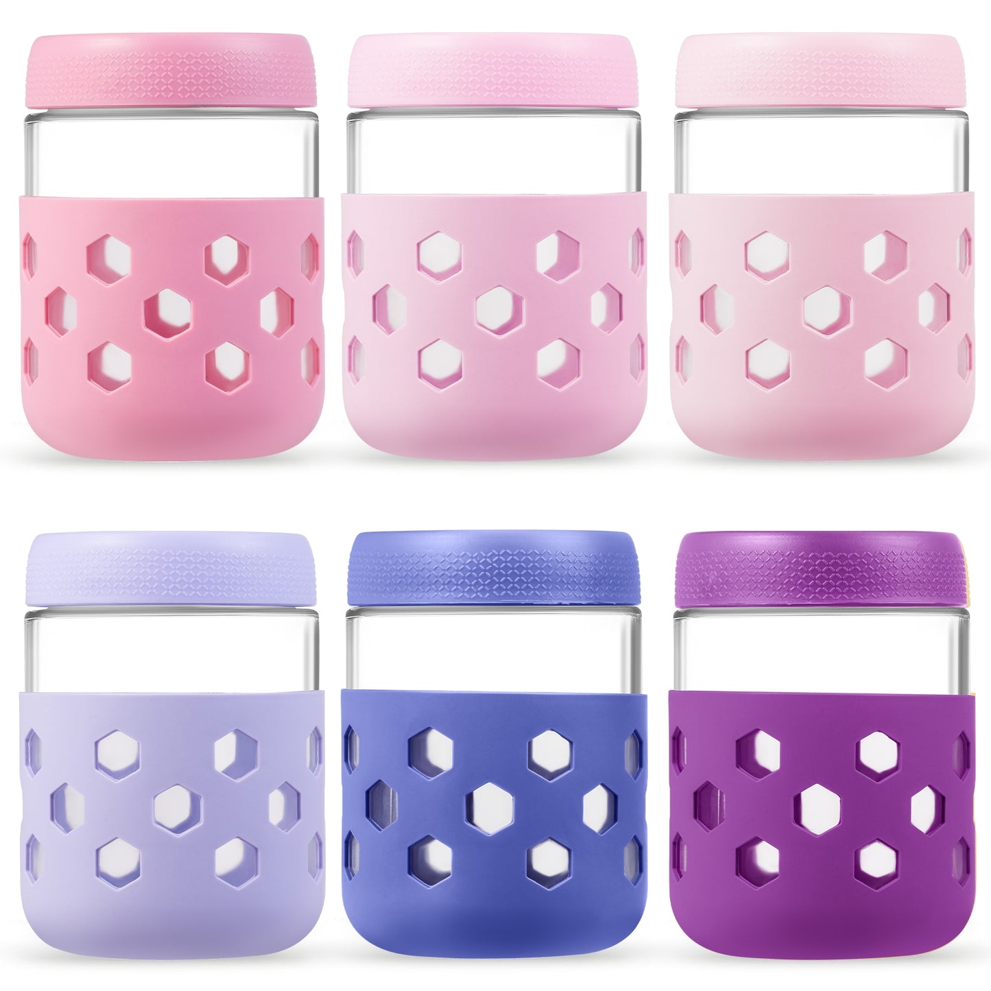 Mrsdry 6-Pack 16 oz Glass Mason Jars with Silicone Sleeves, Airtight BPA-Free Overnight Oats Containers with Lids, Dishwasher Safe Leak-Proof Meal Prep Jars for Chia Pudding, Yogurt, Snacks