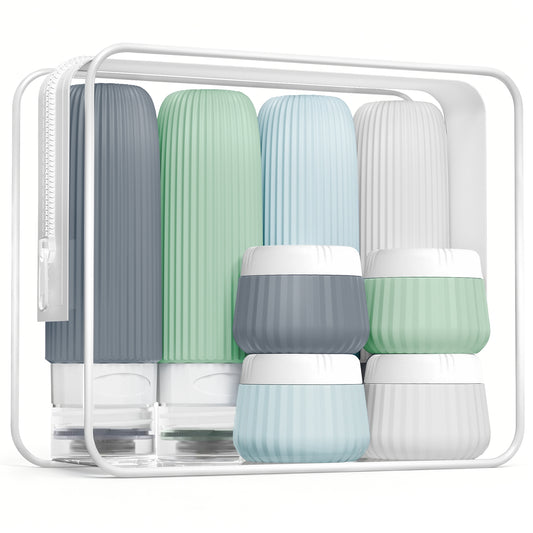 Mrsdry Travel Bottles for Toiletries 8 Pack, Tsa Approved Travel Size Toiletries 3 oz, Travel Containers for Toiletries, with Clear Bag, Leak Proof Silicone Squeezable Travel Essentials Creams Jars