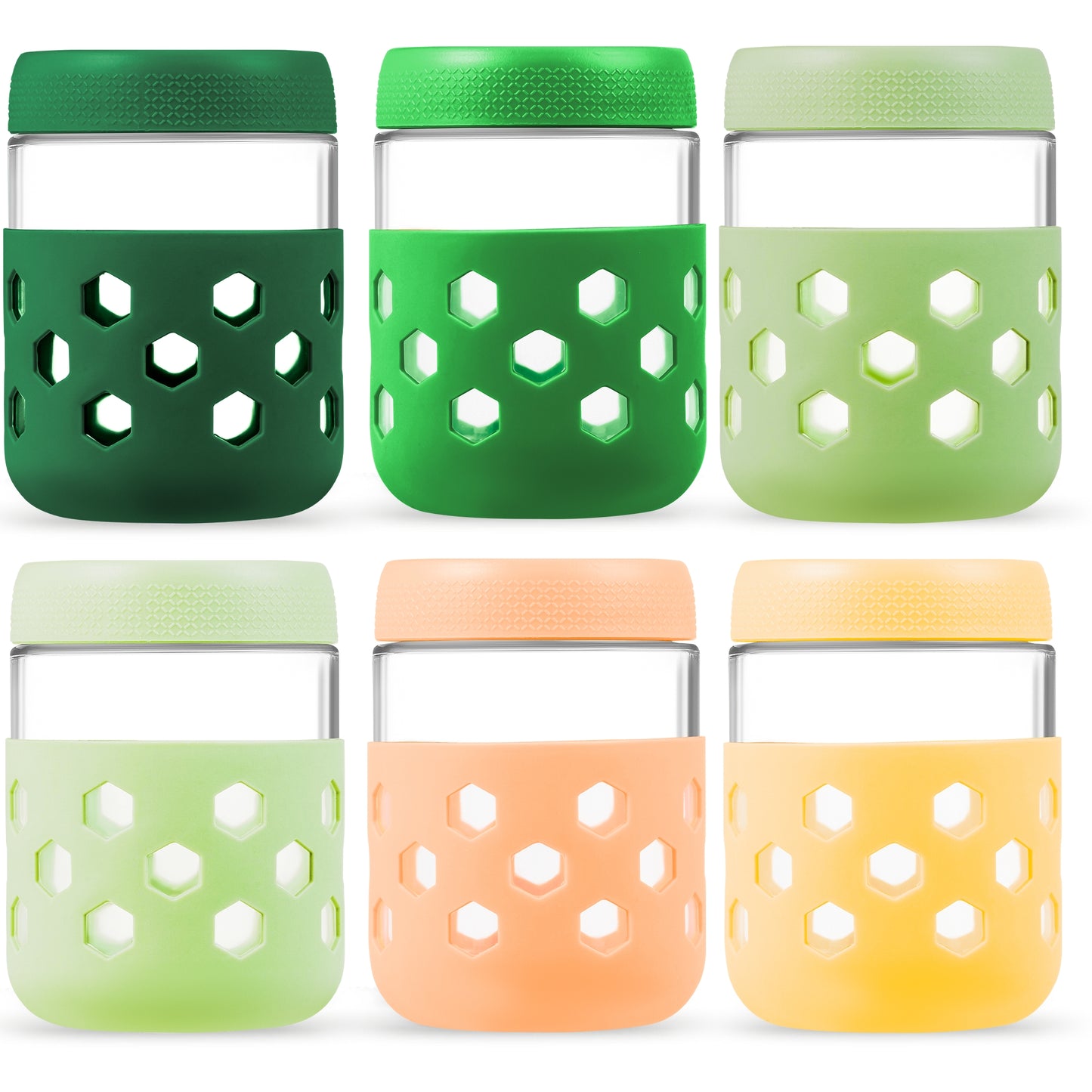 Mrsdry 6-Pack 16 oz Glass Mason Jars with Silicone Sleeves, Airtight BPA-Free Overnight Oats Containers with Lids, Dishwasher Safe Leak-Proof Meal Prep Jars for Chia Pudding, Yogurt, Snacks