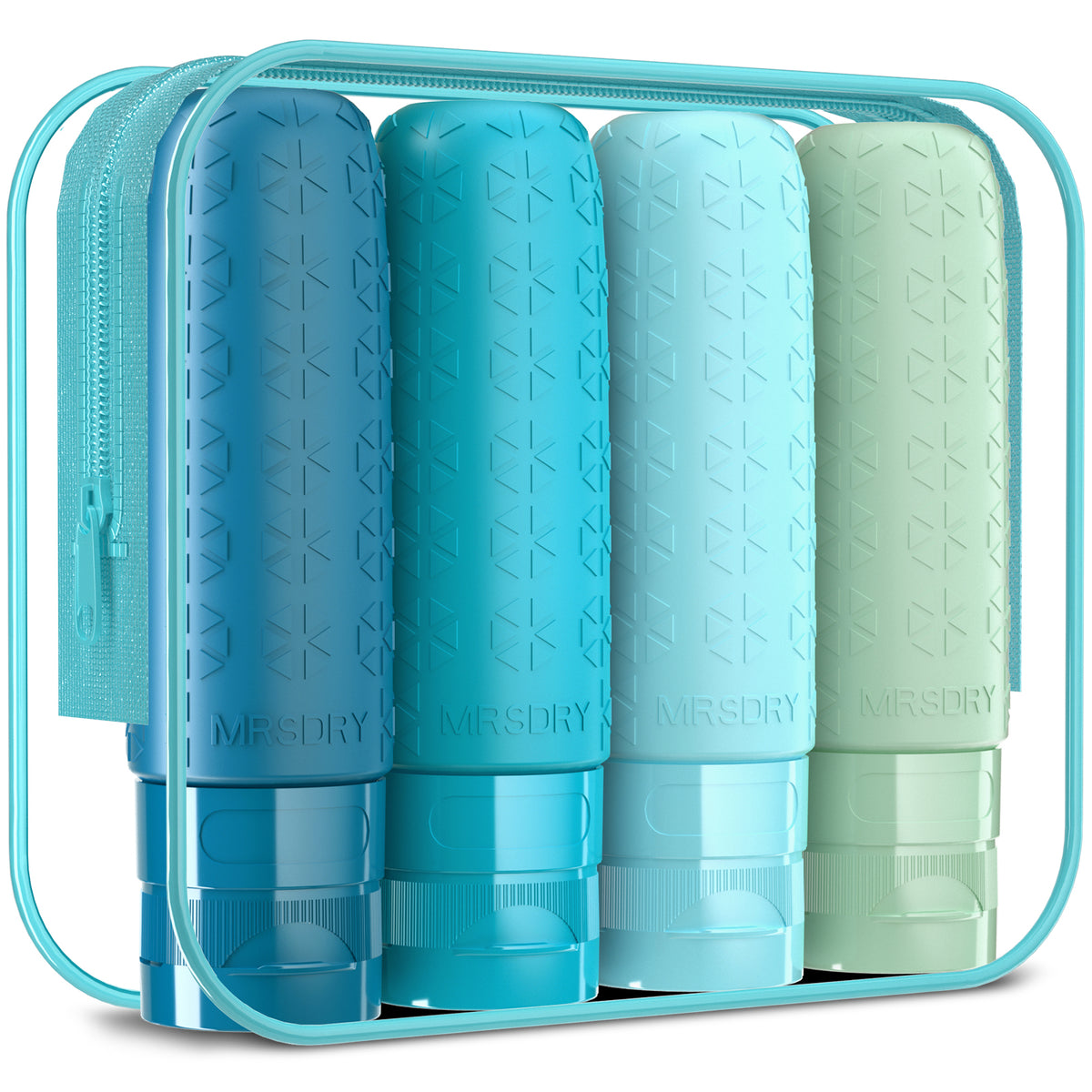 Mrsdry Travel Bottles for Toiletries, Tsa Approved 3oz Travel Size Containers BPA Free Leak Proof Refillable Liquid Silicone Squeezable Travel Essentials for Shampoo Conditioner Lotion (4 Pack)