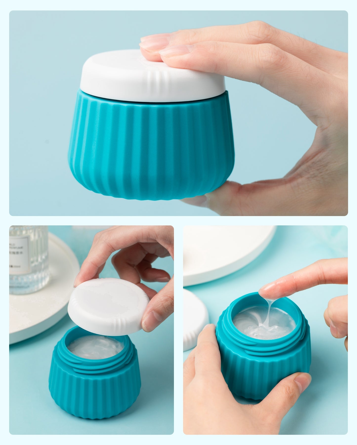 Mrsdry Travel Containers for Toiletries 4 Pack, TSA Approved Travel Size Toiletries, Travel Size Containers, With Clear Bag Leak Proof Silicone Jars, Travel Essentials Creams Jars Carrying Small Item