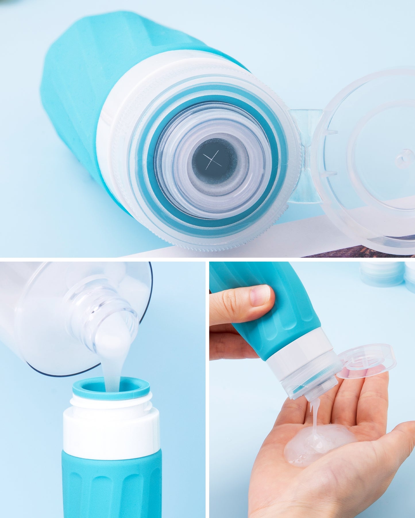 Mrsdry Travel Bottles for Toiletries 8 Pack, Travel Size Toiletries, Tsa Approved Travel Size Containers 3oz, with Travel Essentials Clear Bag, Leak Proof Silicone Squeezable Creams Jars