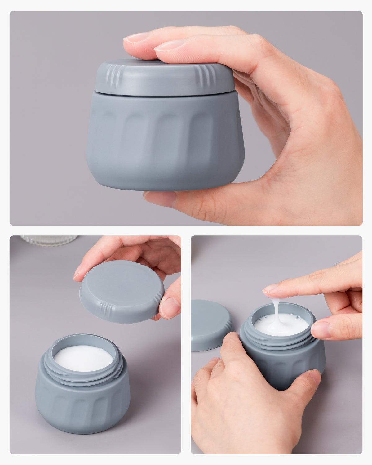 Mrsdry Travel Containers for Toiletries, TSA Approved Travel Size Toiletries 4 Pack, Refillable Containers, with Clear Bag, Leak Proof Silicone Jars, Essentials Creams Jars Carrying Small Items
