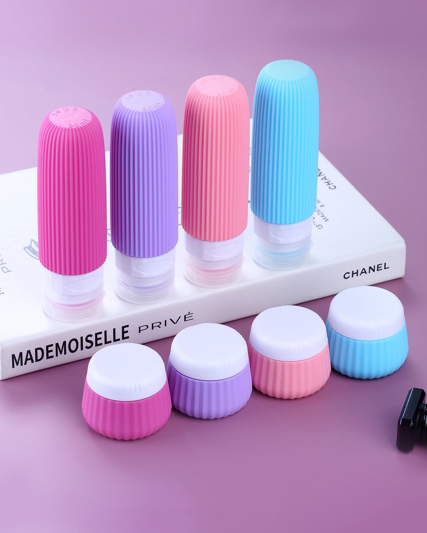 Mrsdry Travel Bottles - 8 Pack, TSA Approved 3 oz Travel Containers for Toiletries, Clear Bag, Leak Proof Silicone Squeezable Essentials Jars