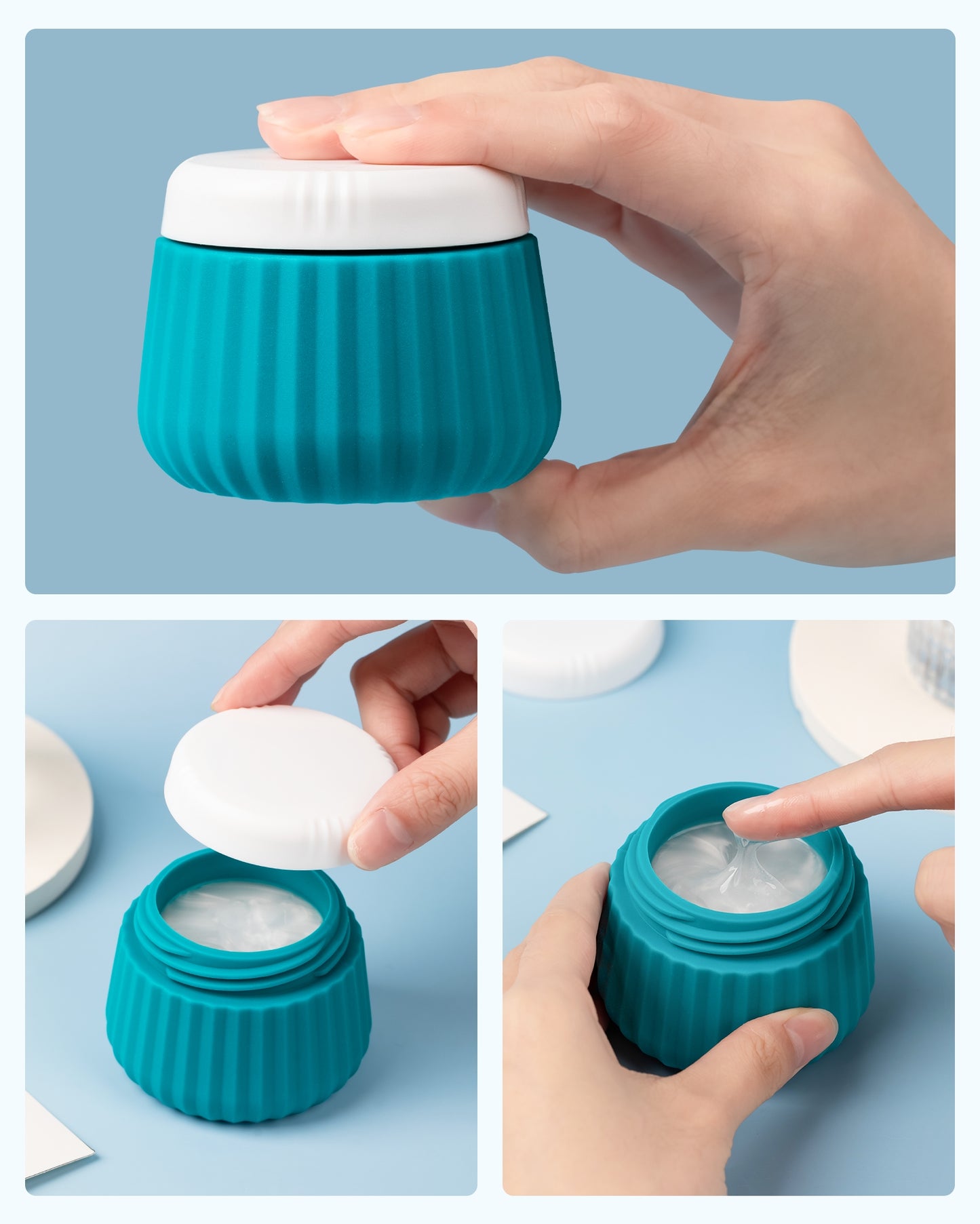 Mrsdry Travel Containers for Toiletries 4 Pack, TSA Approved Travel Size Toiletries, Travel Size Containers, With Clear Bag Leak Proof Silicone Jars, Travel Essentials Creams Jars Carrying Small Item