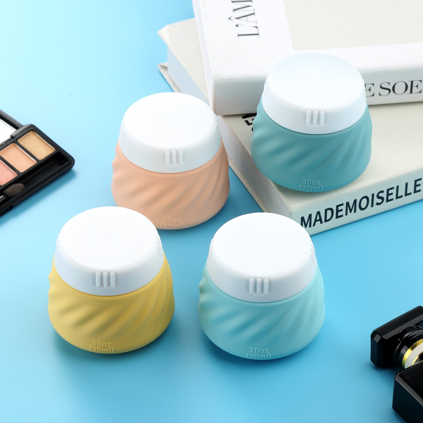 Mrsdry Travel Containers for Toiletries, Silicone Cream Jars TSA Approved Travel Size Containers with Clear Bag, Leak-proof Travel Accessories with Lid for Cosmetic Face Body Hand Cream (4 Pack)