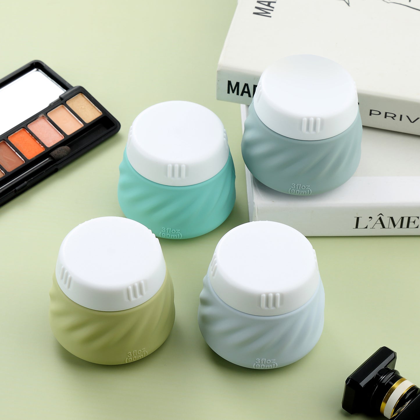 Mrsdry Travel Containers for Toiletries, Silicone Cream Jars TSA Approved Travel Size Containers with Clear Bag, Leak-proof Travel Accessories with Lid for Cosmetic Face Body Hand Cream (4 Pack)