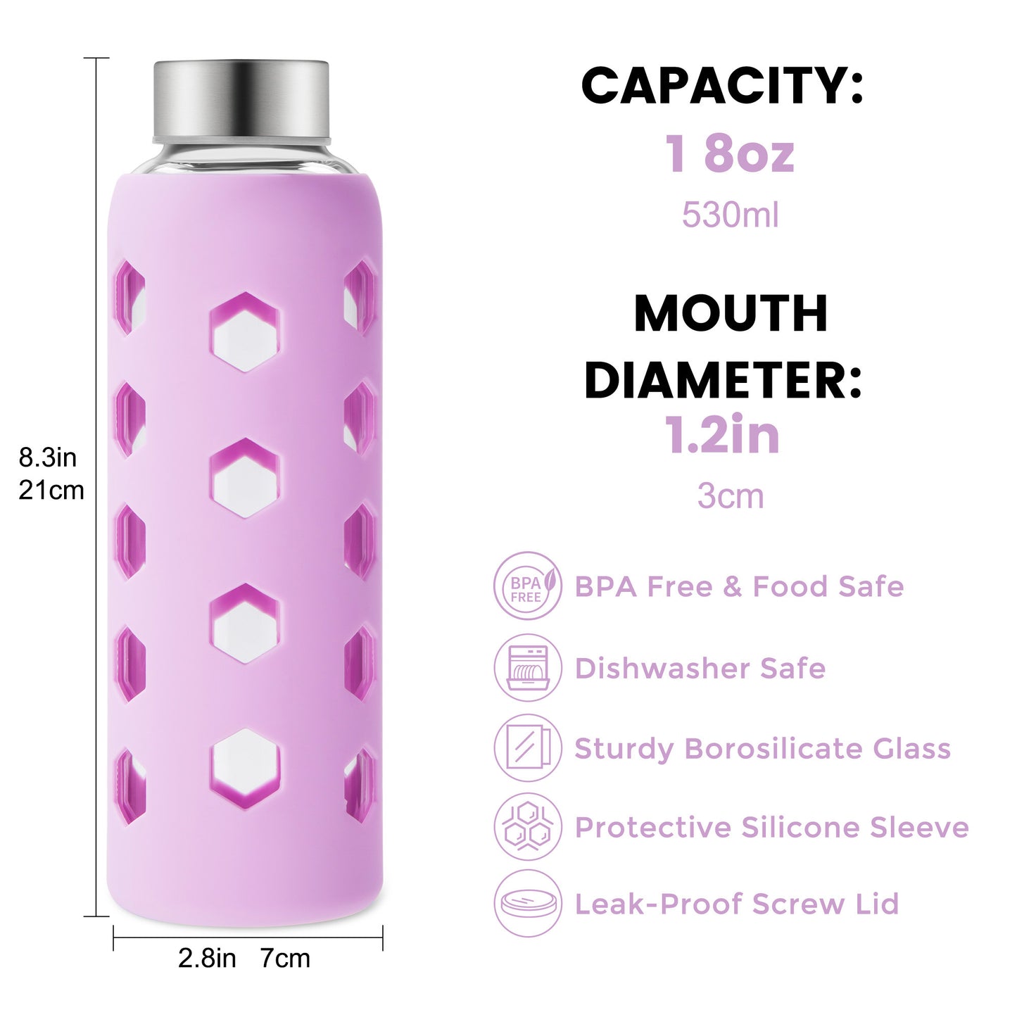 Glass Juice Bottles with Lids and Silicone Sleeves 18 oz, 4-Pack Reusable Clear Glass Water Bottles with Stainless Steel Airtight Cap for Juicing, Refrigerator, BPA Free Leak-Proof Drinking Jar