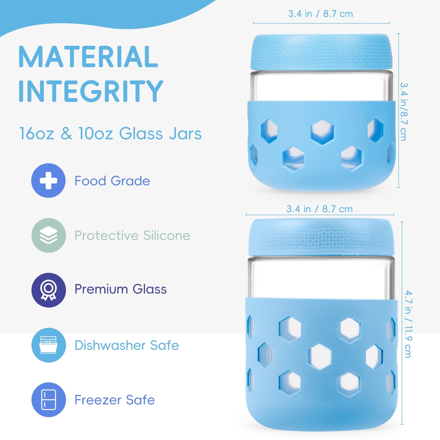 Mrsdry 8-Pack 16-oz & 10-oz Glass Mason Jars with Silicone Sleeves, Airtight BPA-Free Overnight Oats Containers with Lids, Dishwasher Safe Leak-Proof Meal Prep Jars for Chia Pudding, Yogurt, Snacks