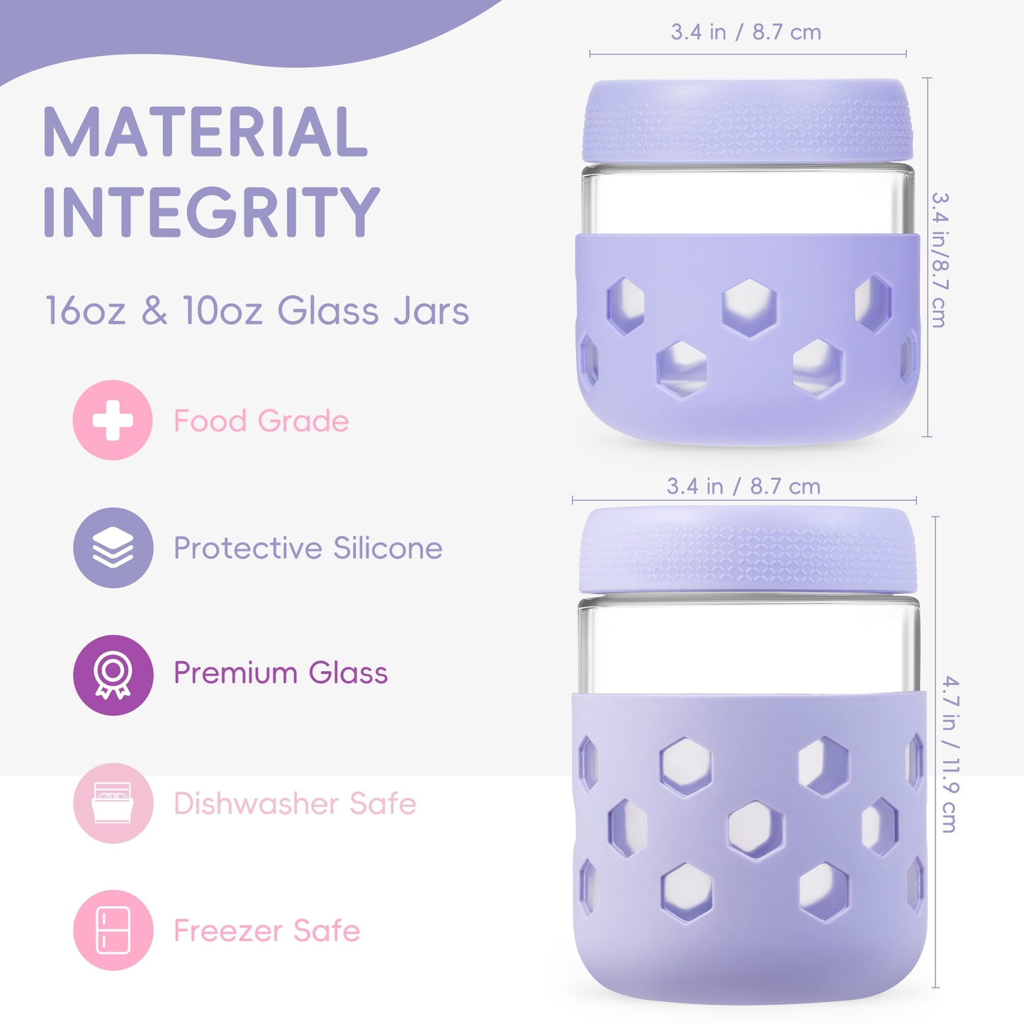 Mrsdry 8-Pack 16-oz & 10-oz Glass Mason Jars with Silicone Sleeves, Airtight BPA-Free Overnight Oats Containers with Lids, Dishwasher Safe Leak-Proof Meal Prep Jars for Chia Pudding, Yogurt, Snacks