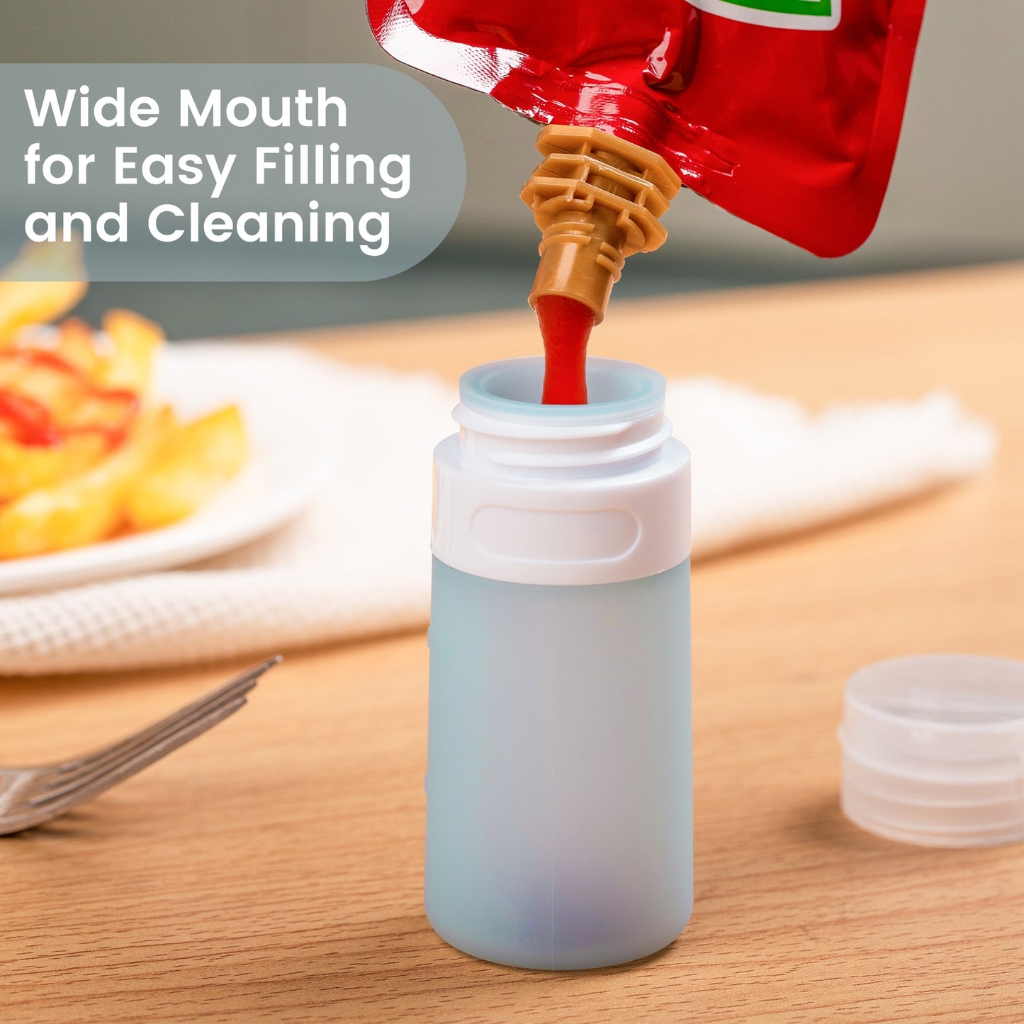 Mrsdry Condiment Squeeze Bottles for Sauces, 2-oz Mini Silicone Salad Dressing Container to Go with Reusable Sandwich Bag, Leakproof Ketchup Bottle for Bento Lunch Box, 4 Pack, Gray
