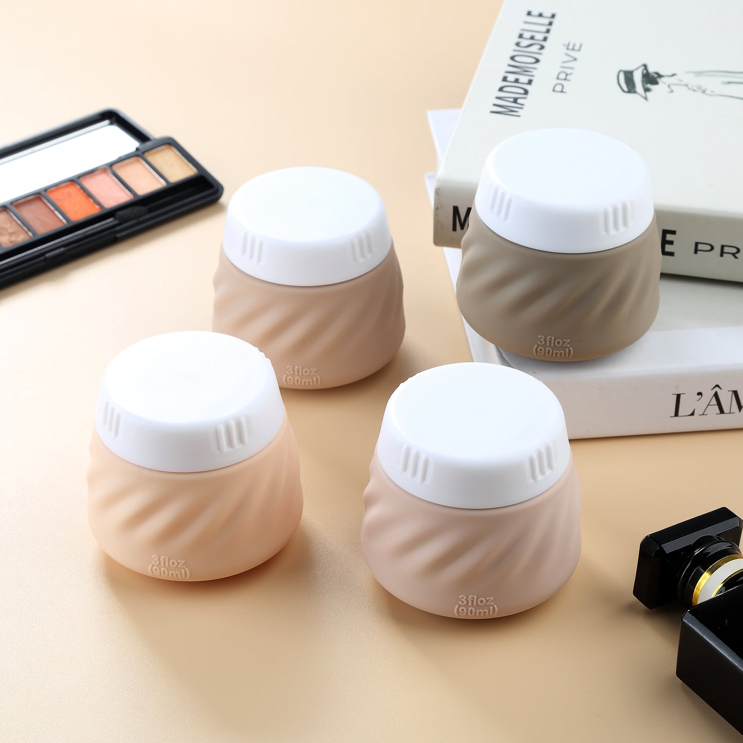 Mrsdry Travel Containers for Toiletries, Silicone Cream Jars TSA Approved Travel Size Containers with Clear Bag, Leak-proof Travel Accessories with Lid for Cosmetic Face Body Hand Cream (4 Pack)