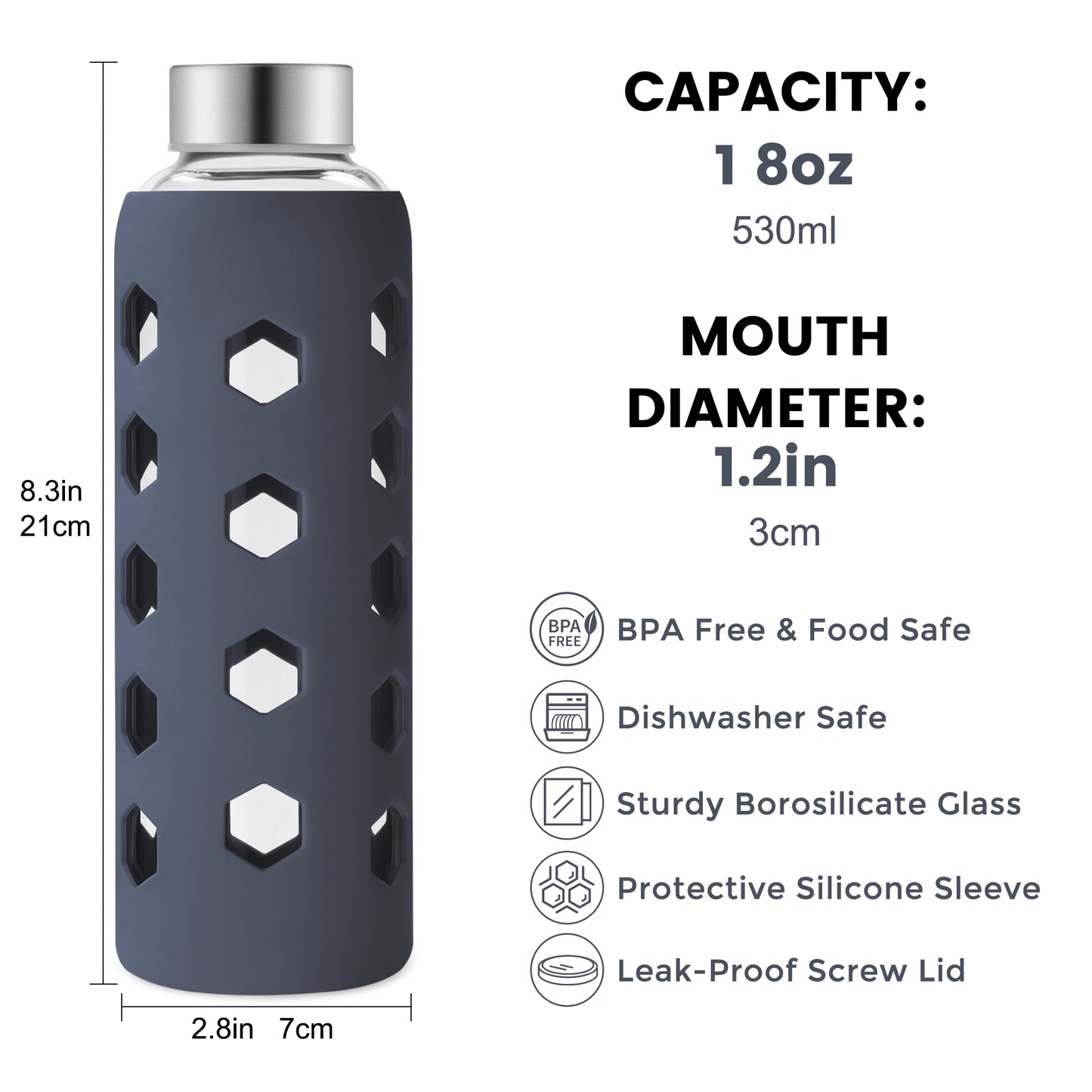 Glass Juice Bottles with Lids and Silicone Sleeves 18 oz, 4-Pack Reusable Clear Glass Water Bottles with Stainless Steel Airtight Cap for Juicing, Refrigerator, BPA Free Leak-Proof Drinking Jar