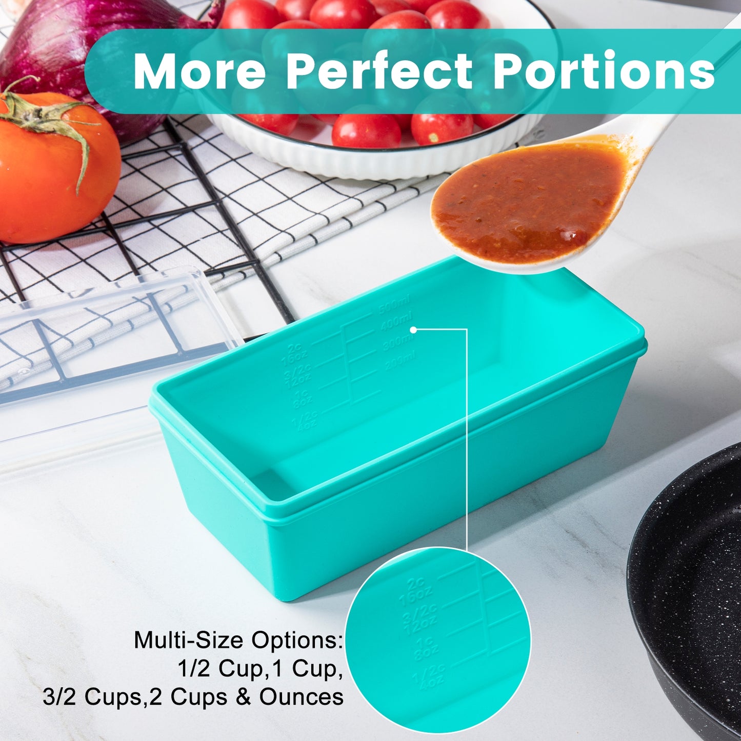 Mrsdry BPA-Free Silicone Freezer Molds with Retractable Base, Stackable Modular Organized, 2-Cup Portion Control Soup Cubes Freezer Tray with Lids for Meal Prep, Broth, Stews, Leftovers