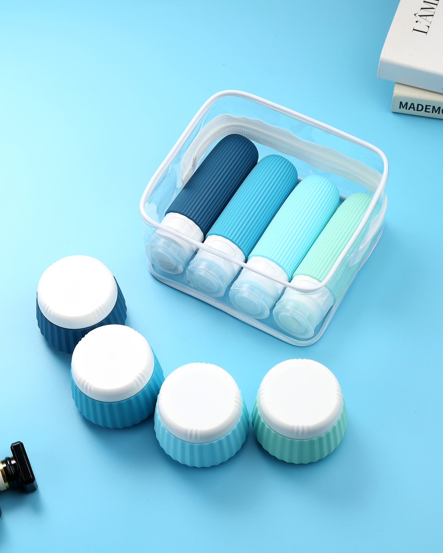 Mrsdry Travel Bottles 8 Pack, TSA Approved 3 oz Toiletries Containers, Leak Proof Silicone Squeezable Essentials Jars with Clear Bag