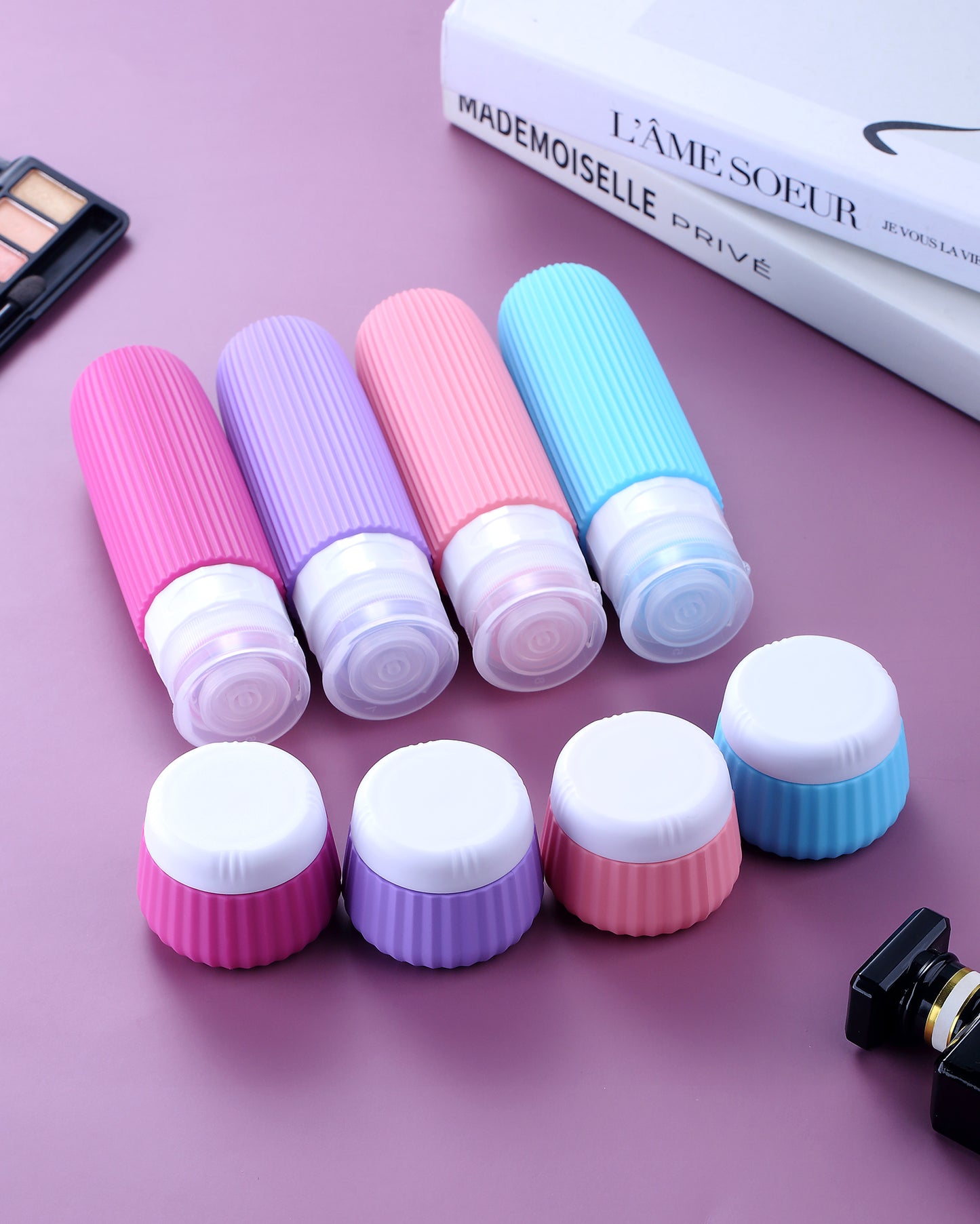 Mrsdry Travel Bottles - 8 Pack, TSA Approved 3 oz Travel Containers for Toiletries, Clear Bag, Leak Proof Silicone Squeezable Essentials Jars