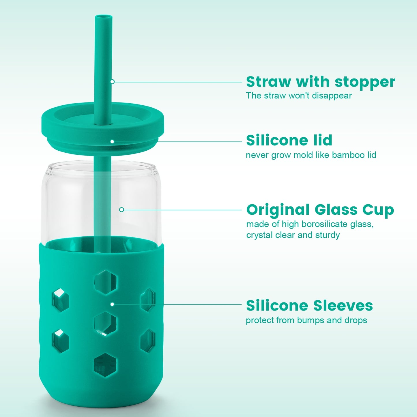 Mrsdry Glass Cups with Silicone Lids and Straws (4 Pcs), 16oz Drinking Glasses Set with Silicone Sleeves for Coffee Bar Accessories Iced Coffee Cups with Lids, Glass Tumbler Reusable for Gifts