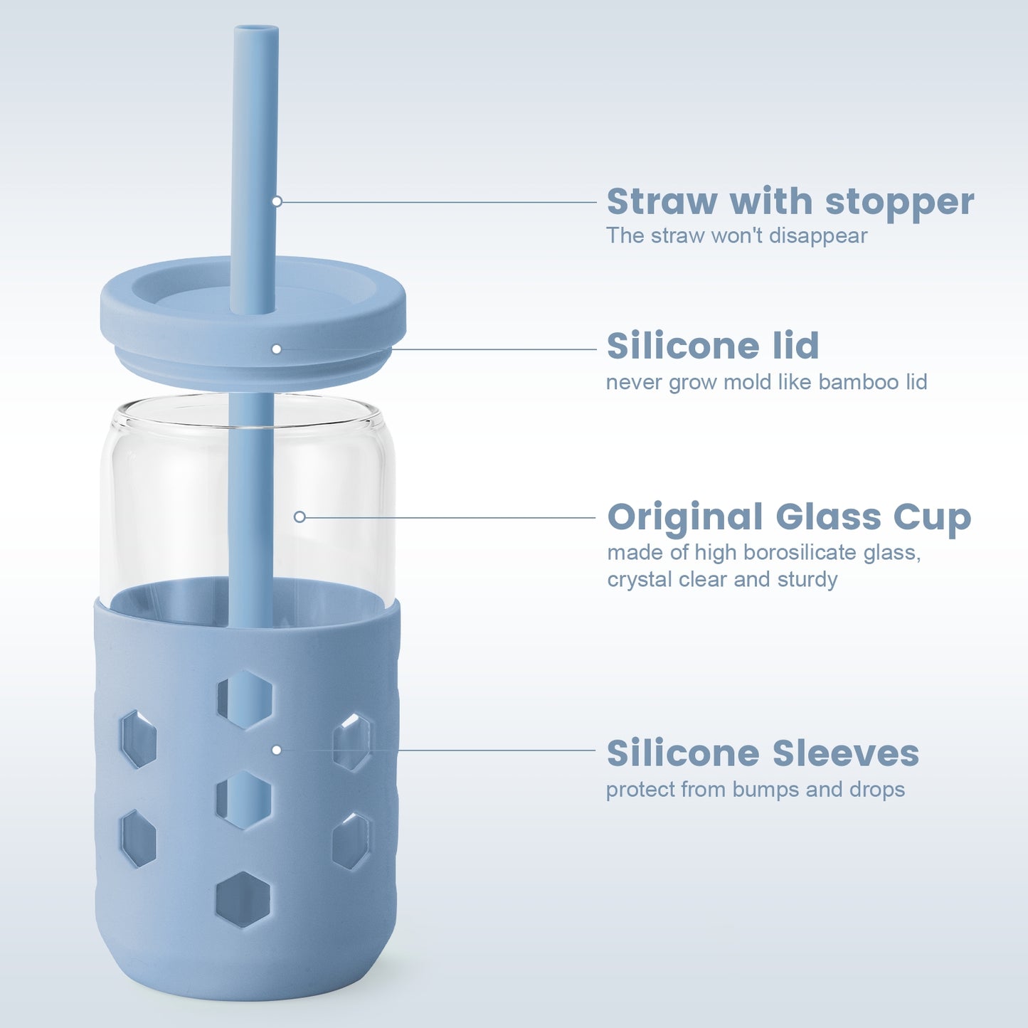 Mrsdry Glass Cups with Silicone Lids and Straws (4 Pcs), 16oz Drinking Glasses Set with Silicone Sleeves for Coffee Bar Accessories Iced Coffee Cups with Lids, Glass Tumbler Reusable for Gifts